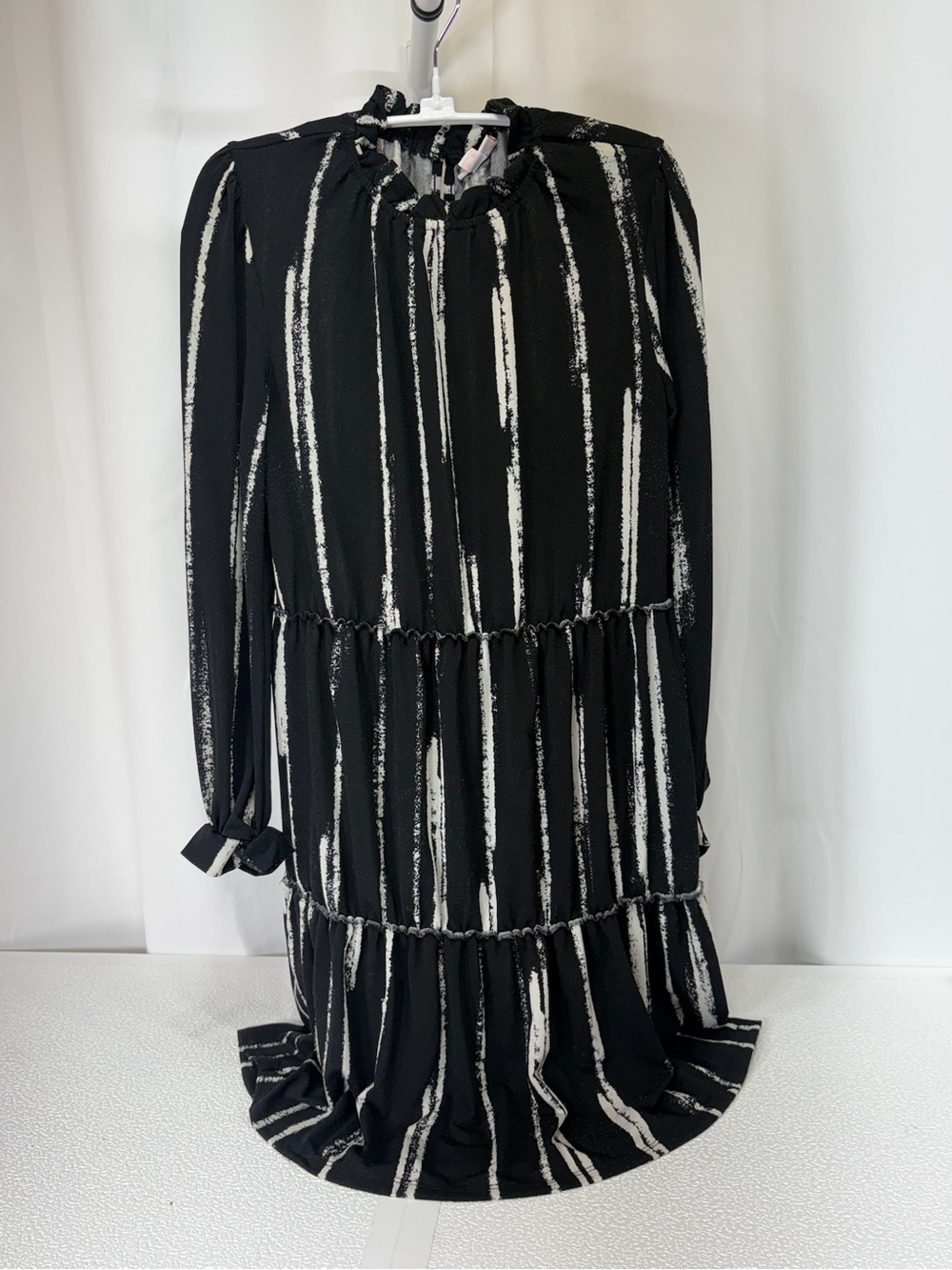 LuLaRoe Black and White Striped Long Sleeve Tiered Dress 4003